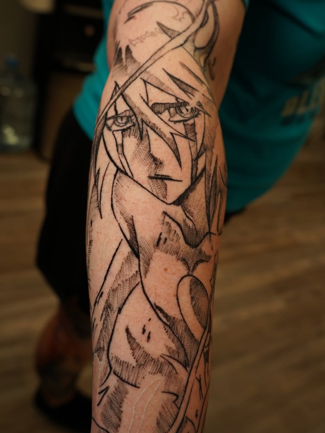 Tattoo by @nightcitytattoos — anime, black_and_grey