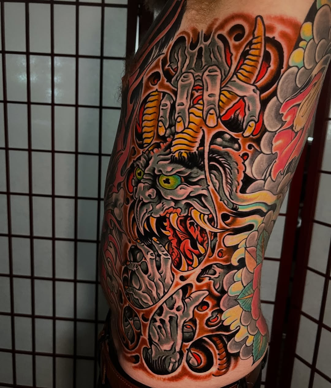 Tattoo by @alton_sides — japanese_irezumi, black_and_grey