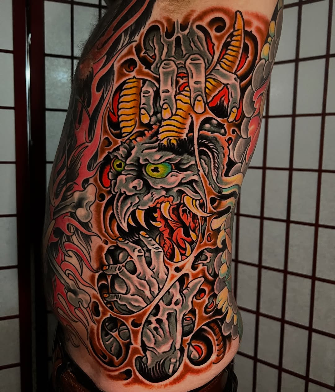 Tattoo by @alton_sides — japanese_irezumi, black_and_grey