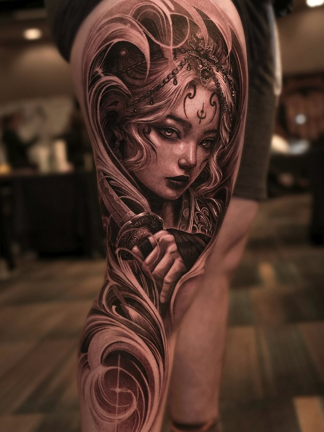 Tattoo by @sumok_tattoo β realism, black_and_grey