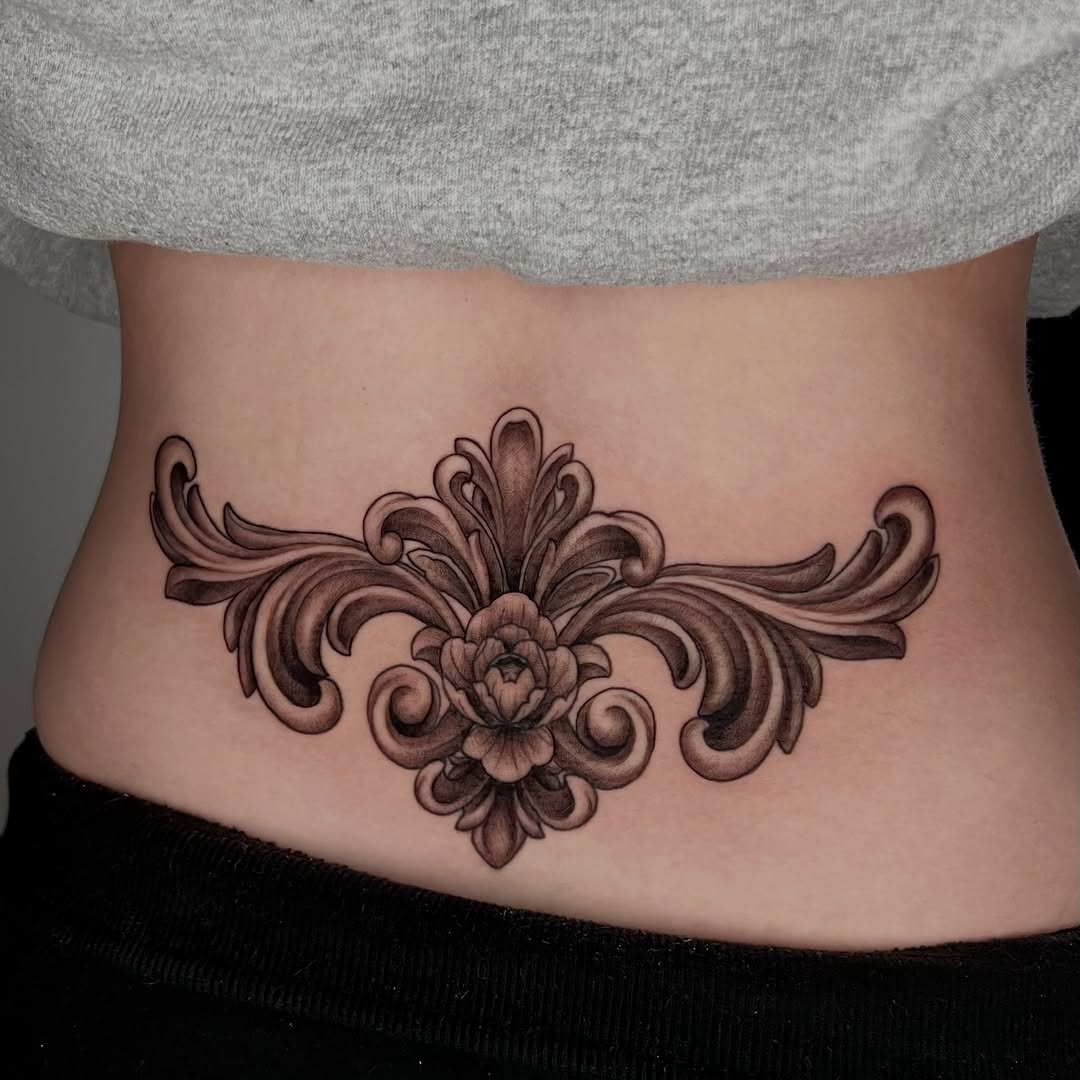 Tattoo by @zombiecattats โ black_and_grey, ornamental