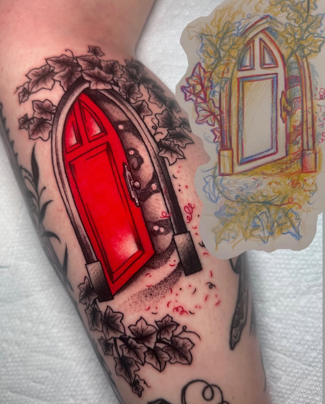 Tattoo by @caitycat.tattoos — illustrative, black_and_grey