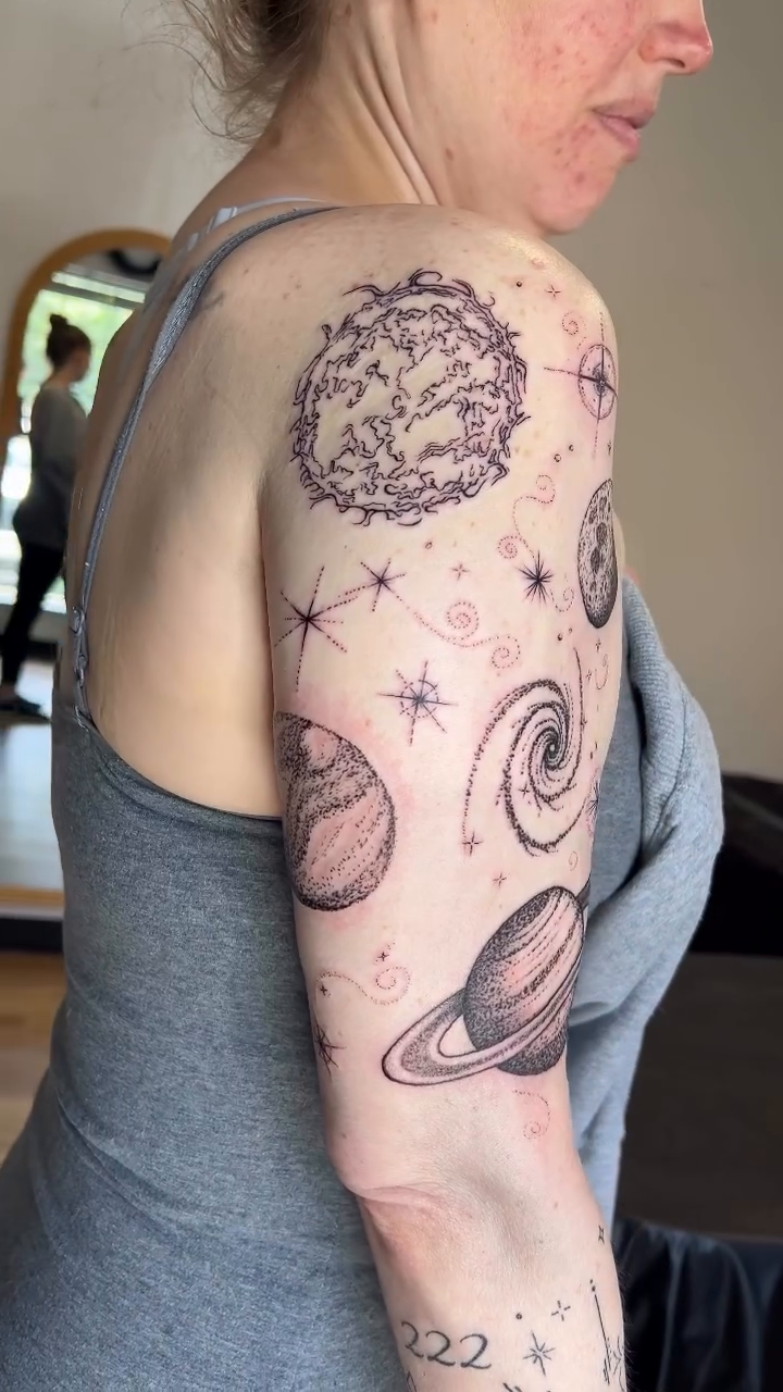 Tattoo by @presley.tattoos — illustrative, dotwork
