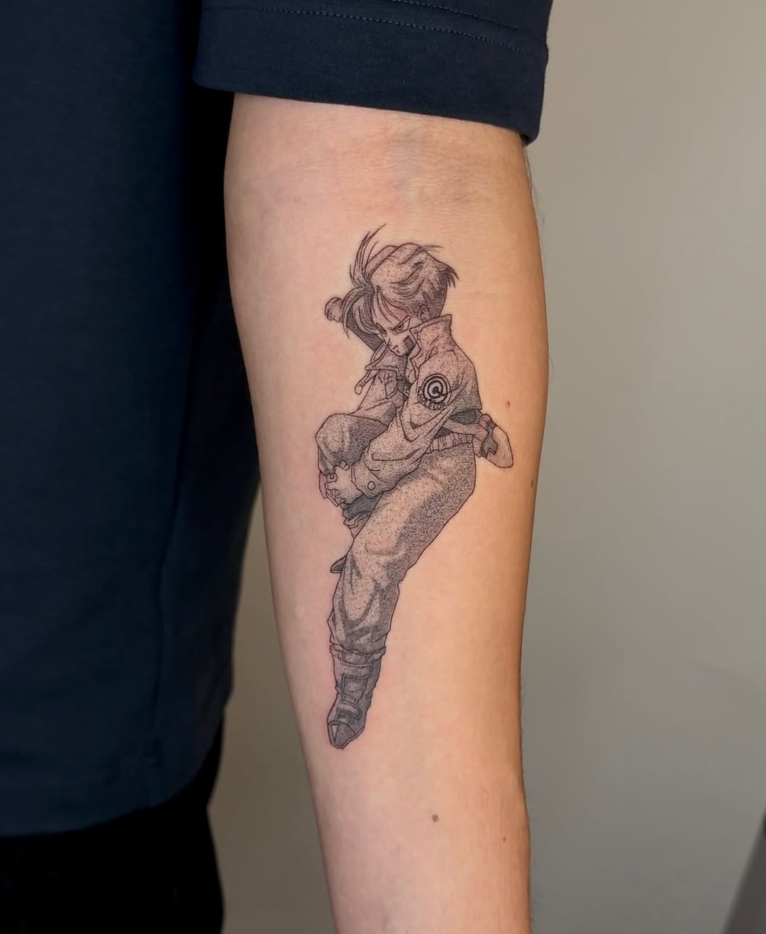 Tattoo by @konnichiwa.emi — anime, dotwork
