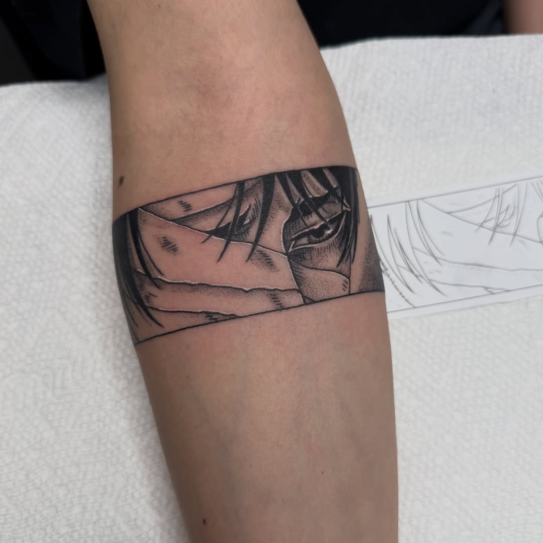 Tattoo by @luckyleftytattoos — anime, black_and_grey