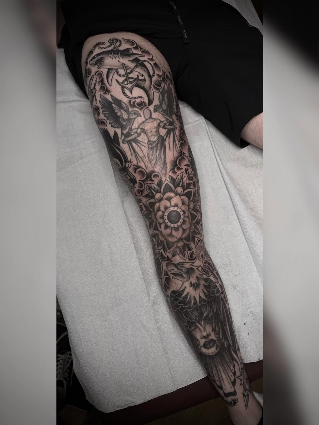 Tattoo by @alyssaquick__ — black_and_grey, illustrative