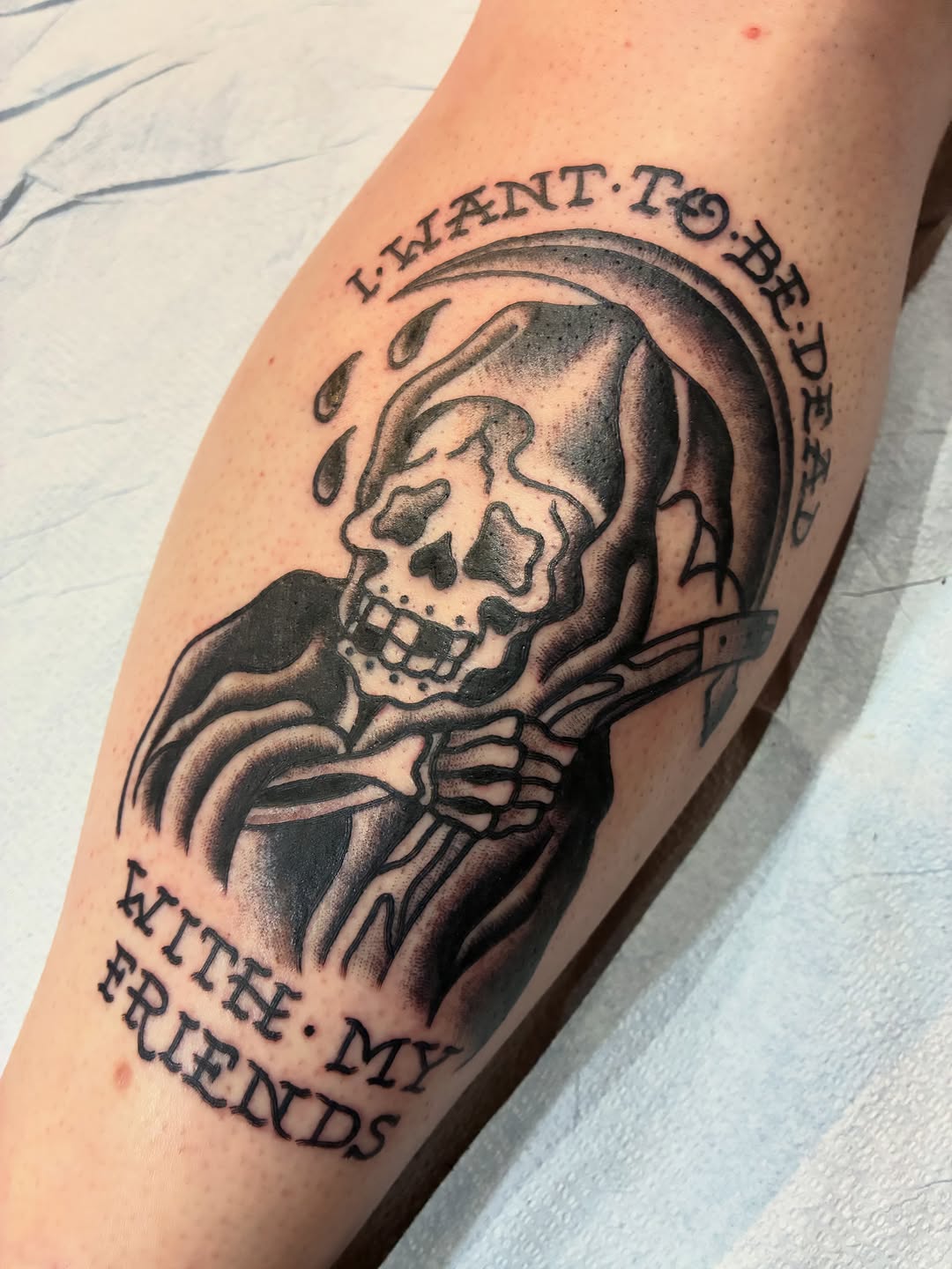 Tattoo by @ingrid_elaine — american_traditional, lettering_script