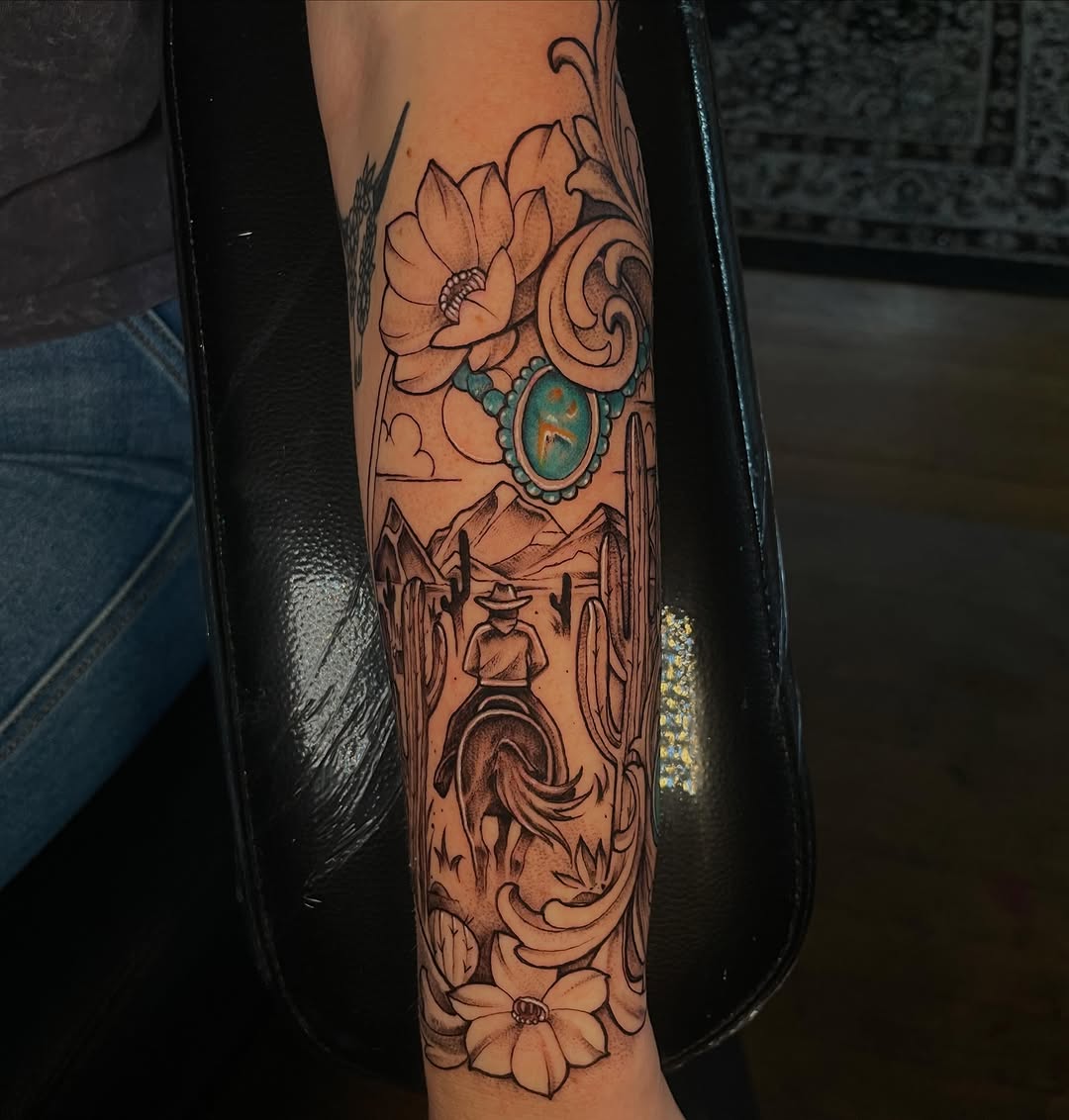 Tattoo by @tattoosbylaurensisouphanh โ illustrative, black_and_grey
