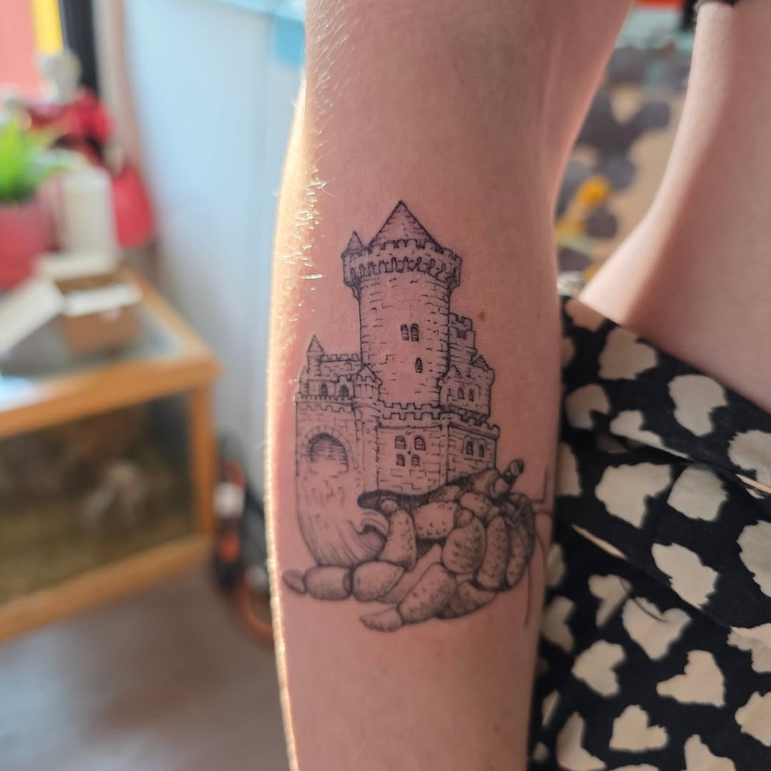 Tattoo by @asparagusnightmare — illustrative, black_and_grey