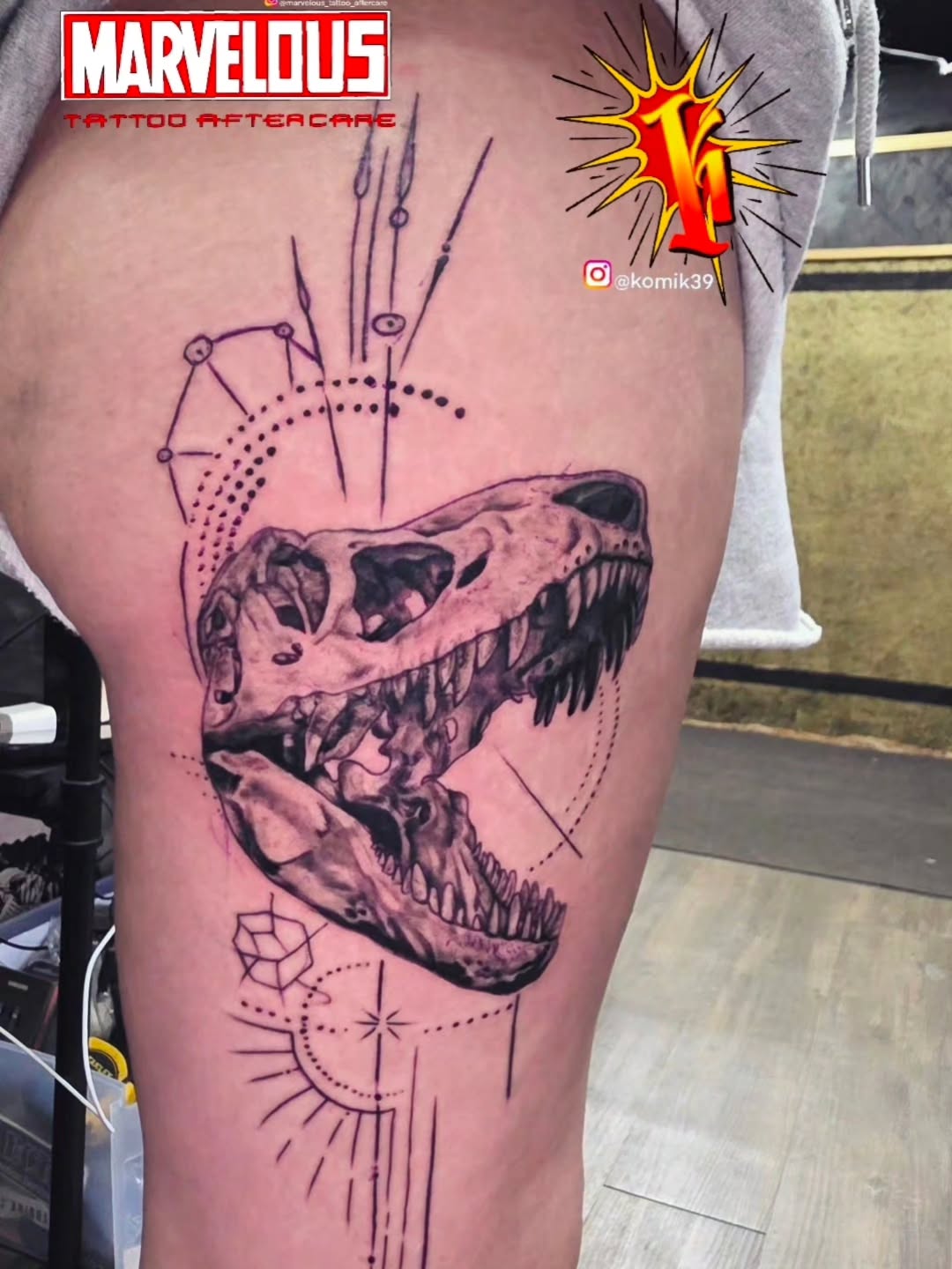Tattoo by @komik39 — realism, geometric