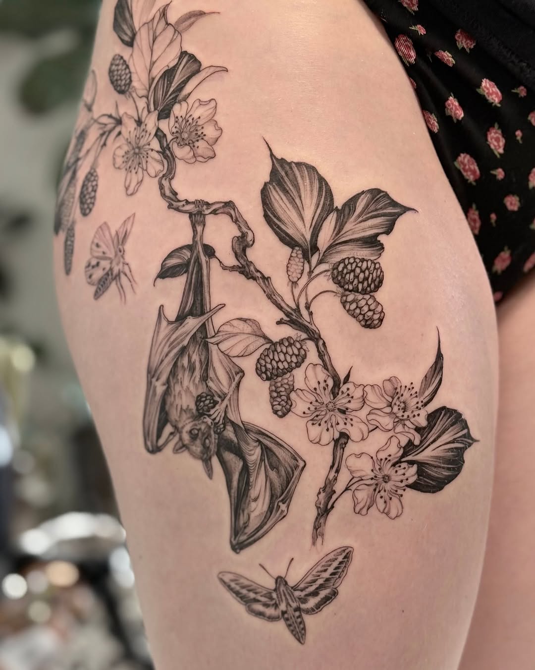 Tattoo by @bones.botany.tattoo — realism, black_and_grey