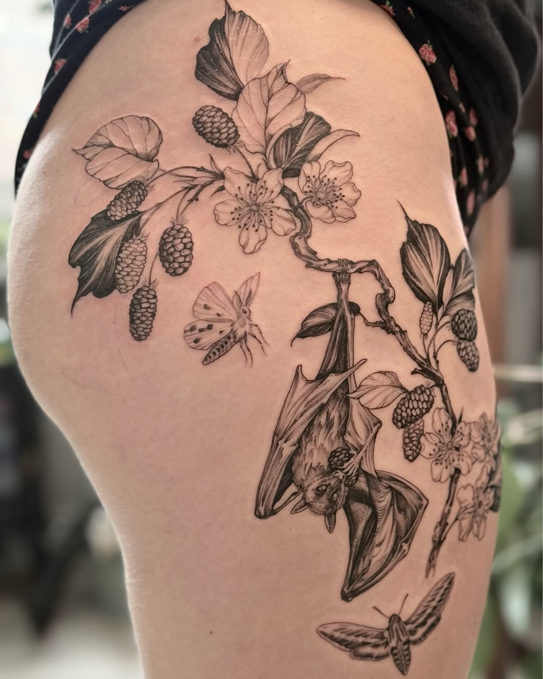 Tattoo by @bones.botany.tattoo — realism, black_and_grey