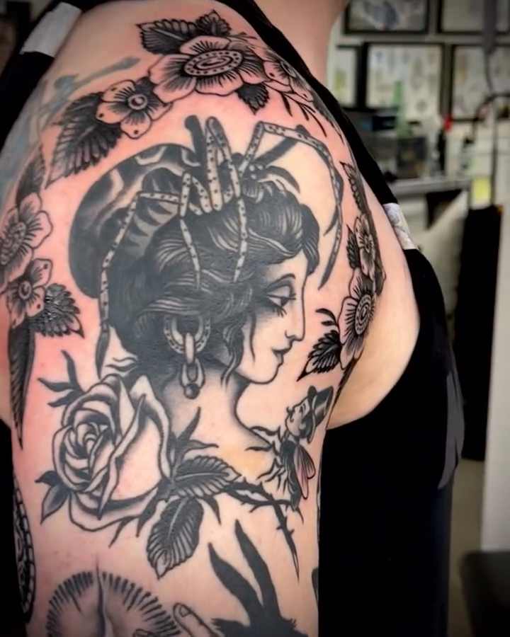 Tattoo by @justin.edward.davis — illustrative, black_and_grey