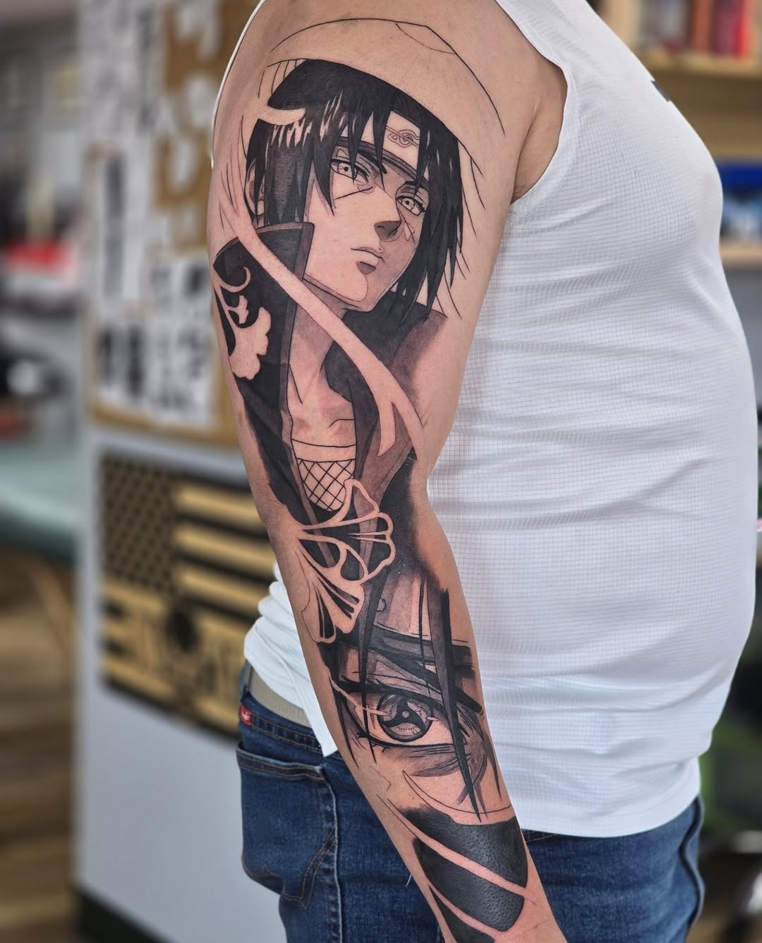Tattoo by @dna_tattoos — anime, black_and_grey