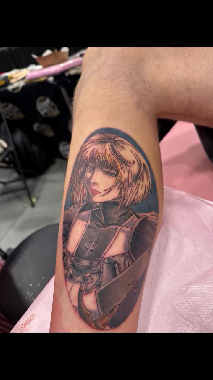 Tattoo by @saku_tattoo — anime, black_and_grey