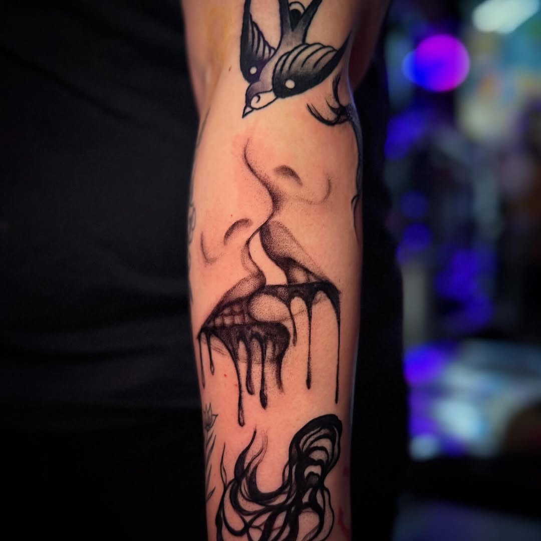 Tattoo by @blytattoos — black_and_grey, trash_polka