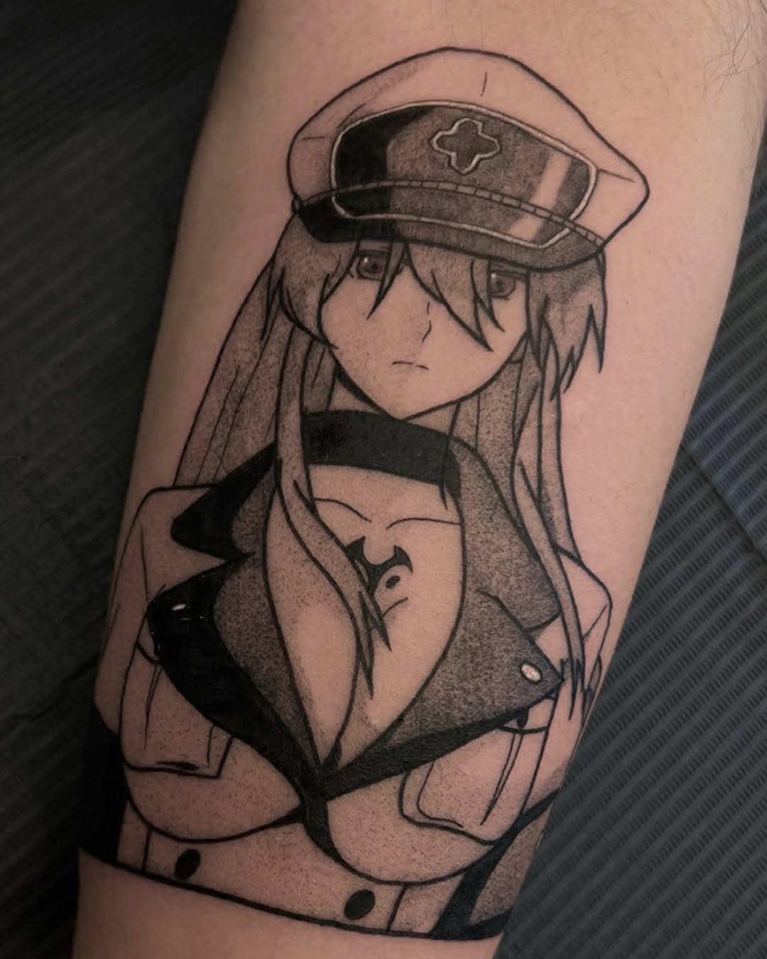 Tattoo by @legslietattoos_ — anime, blackwork