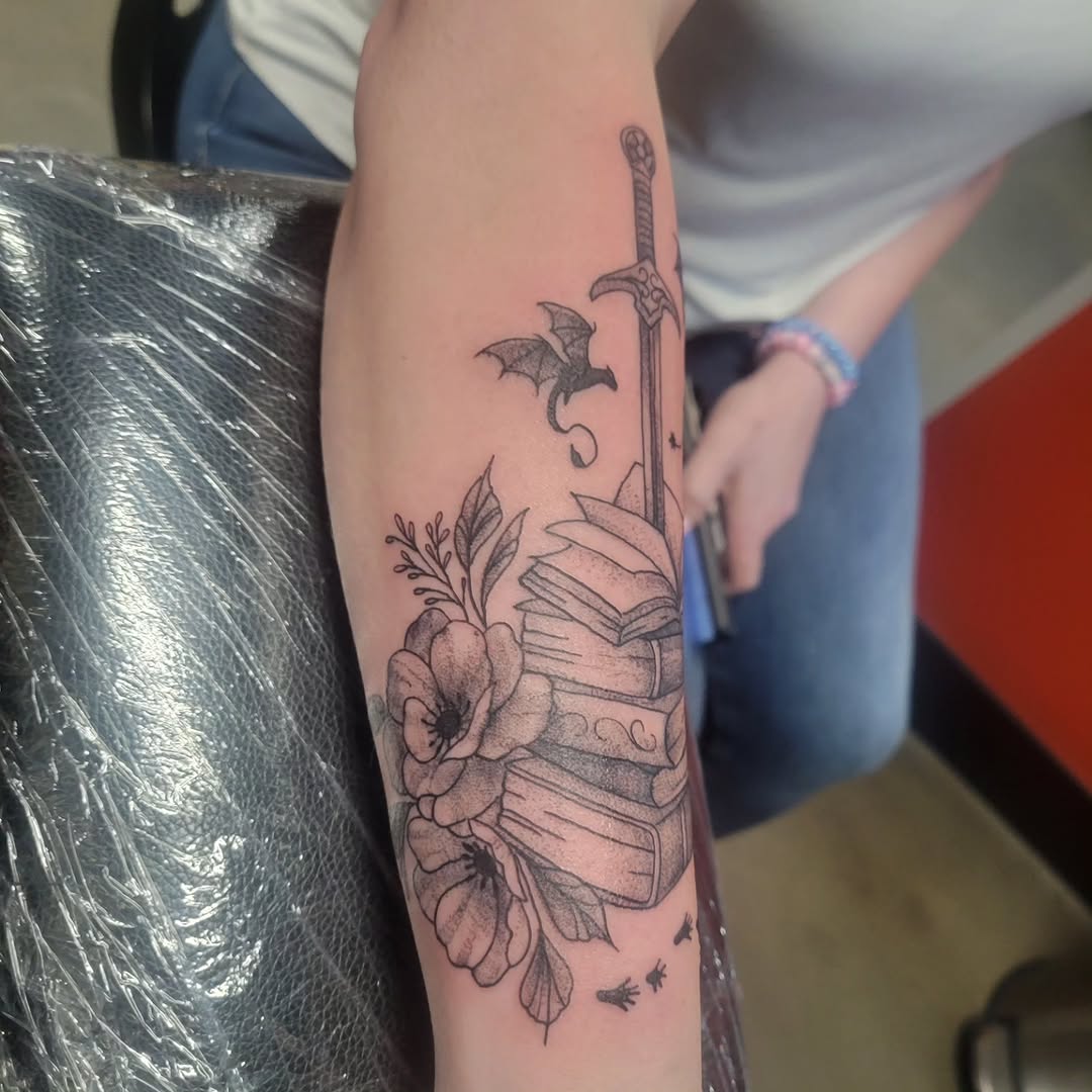 Tattoo by @nightmaristic — illustrative, black_and_grey