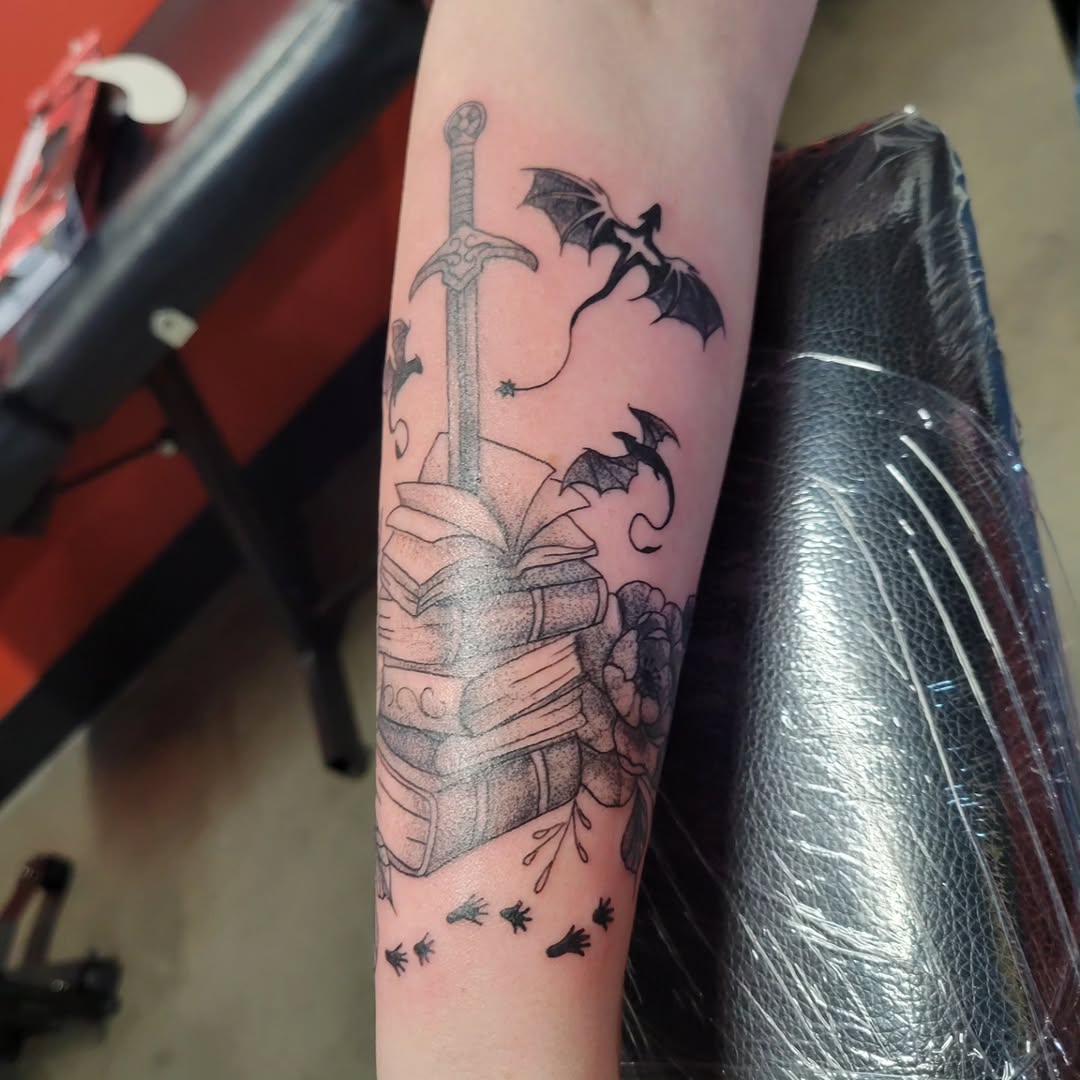 Tattoo by @nightmaristic — illustrative, black_and_grey