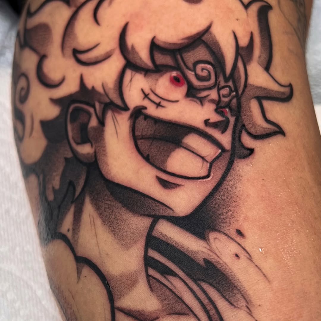 Tattoo by @_jaketattoos — anime, black_and_grey