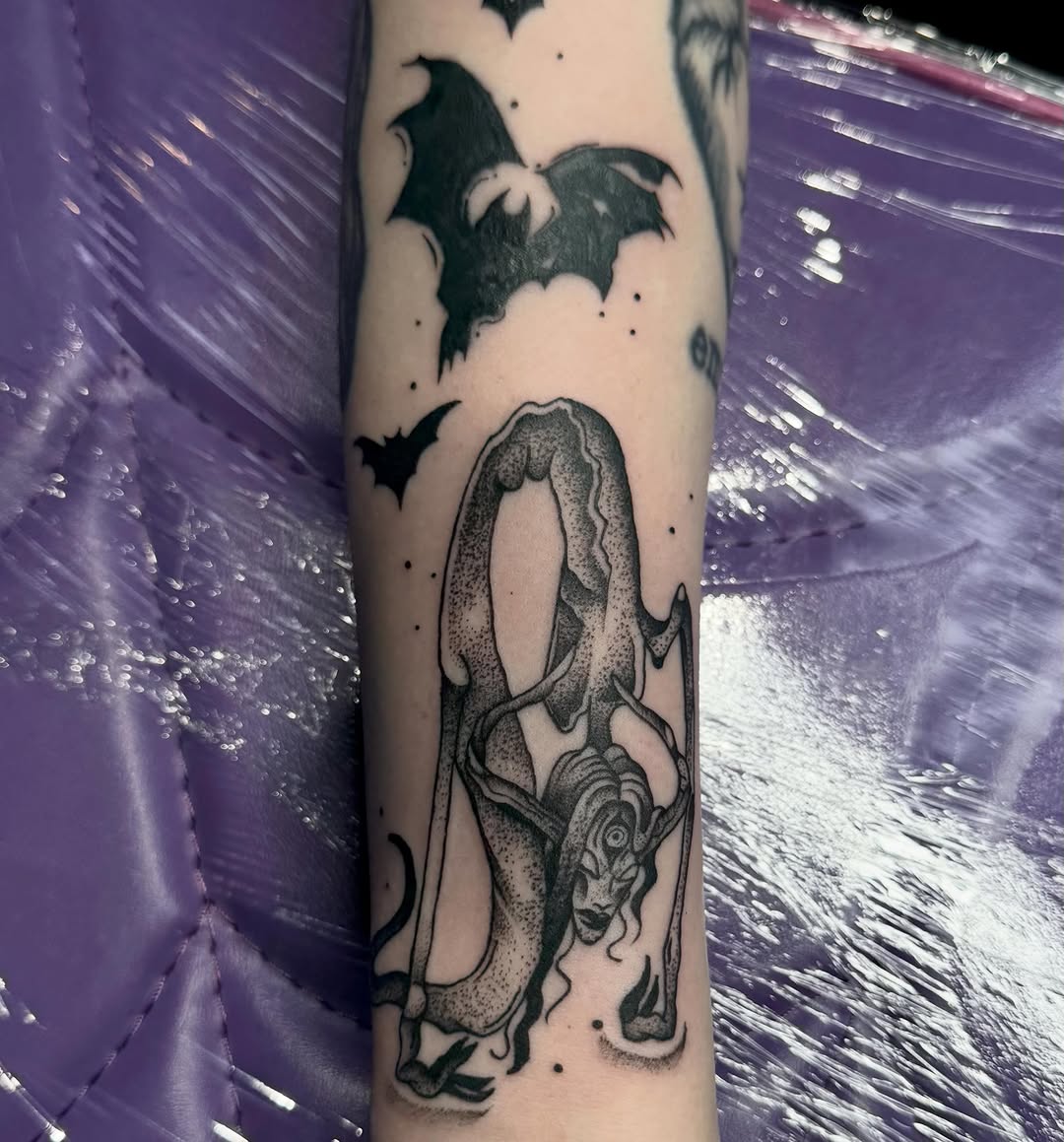 Tattoo by @kaliirisart — black_and_grey, dotwork