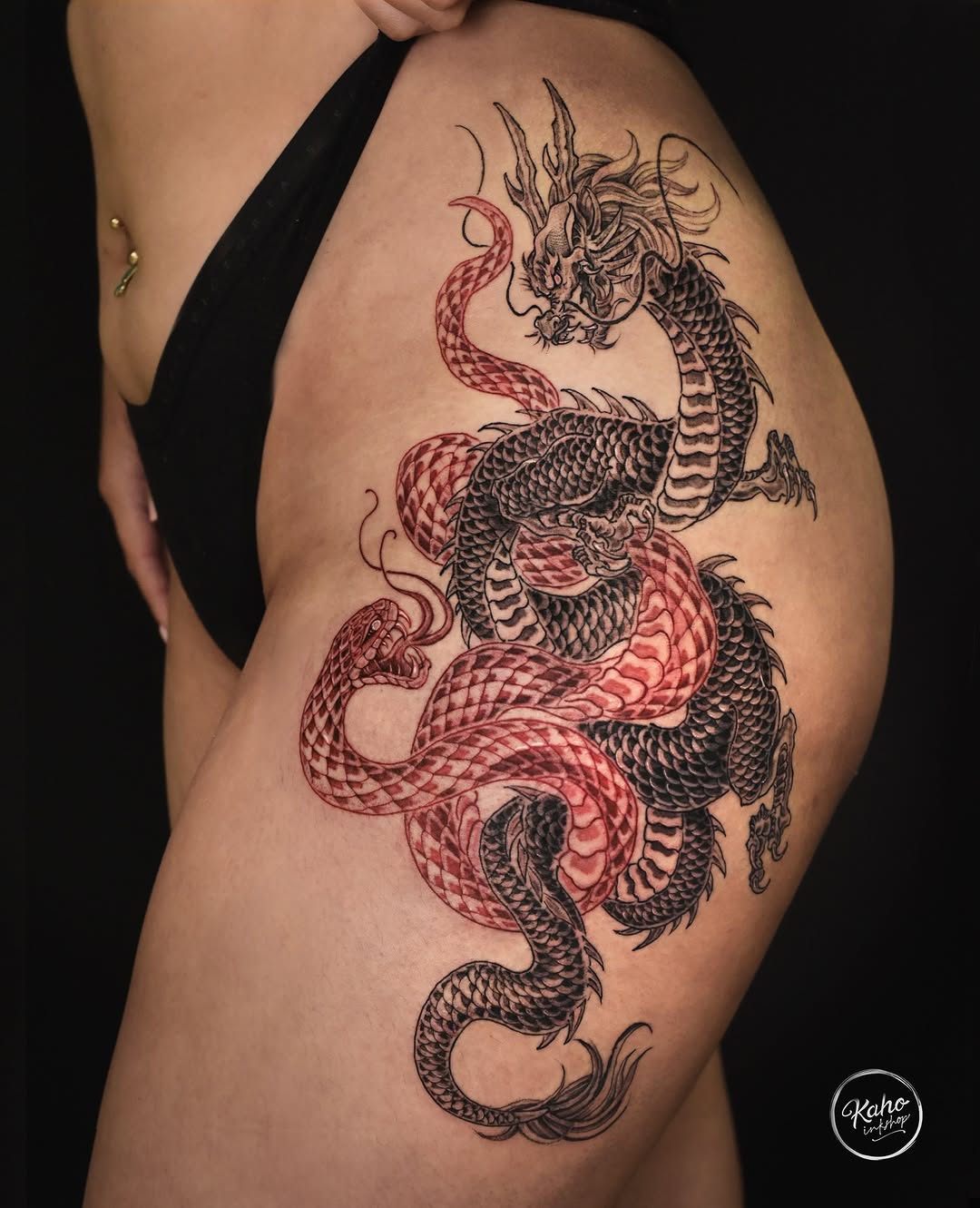 Tattoo by @kahoinkshop — japanese_irezumi, black_and_grey
