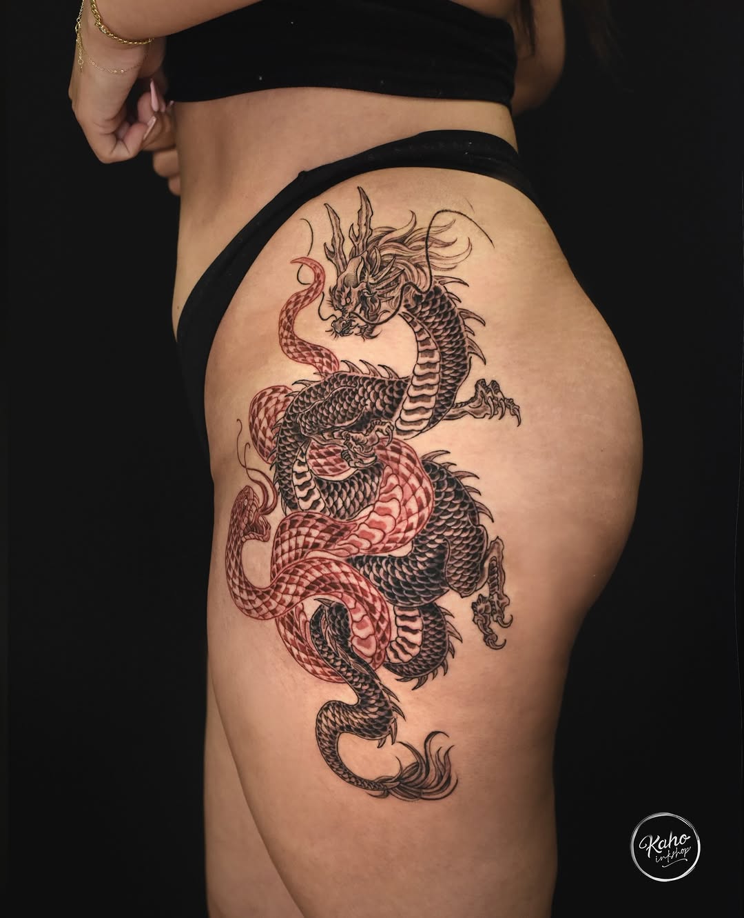 Tattoo by @kahoinkshop — japanese_irezumi, black_and_grey