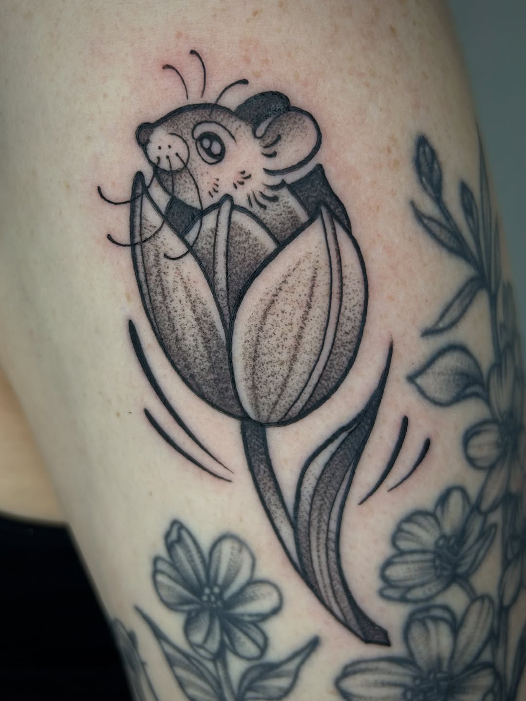Tattoo by @cicadanymph — black_and_grey, dotwork