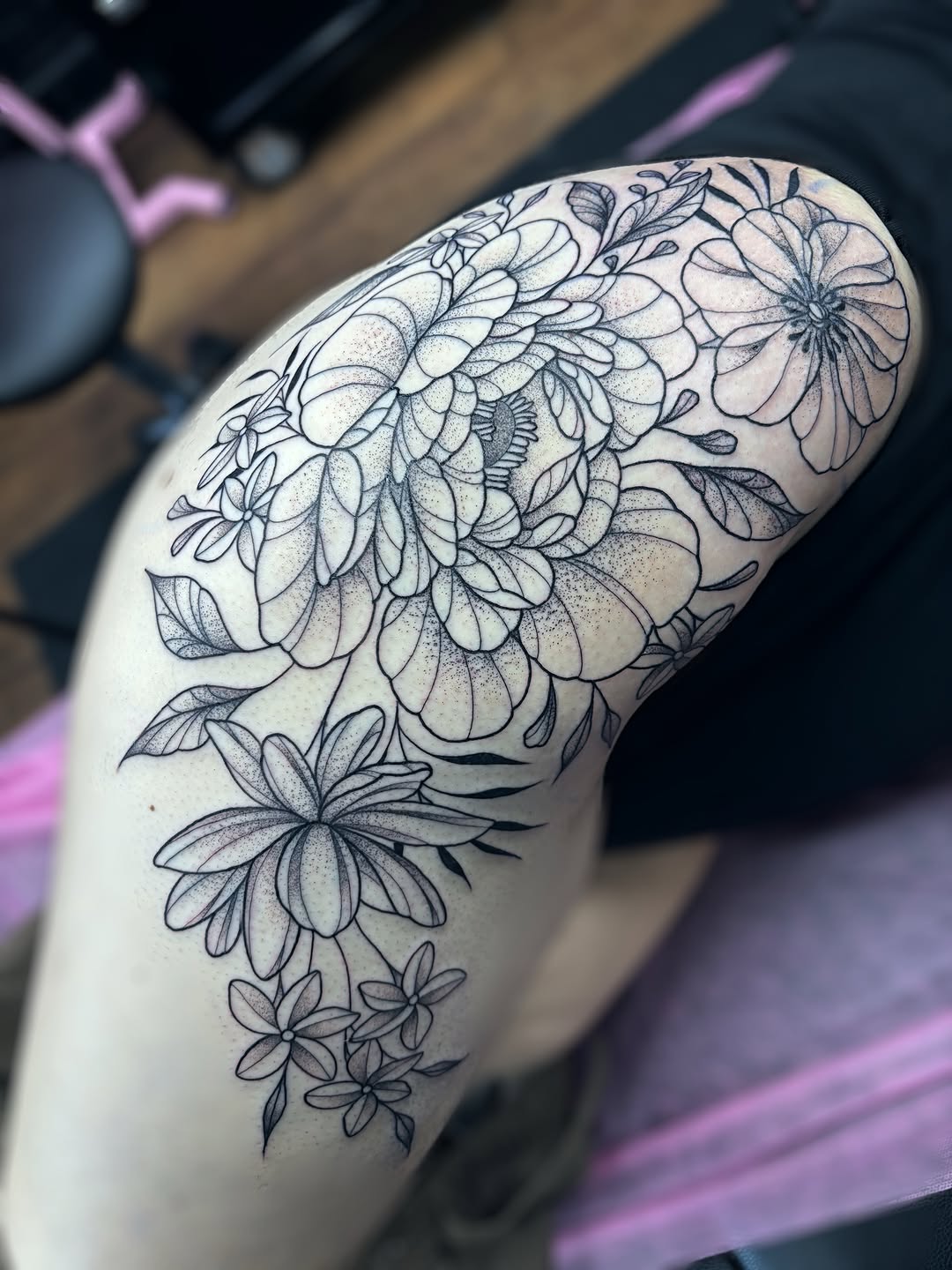 Tattoo by @sadie.tattoos — illustrative, dotwork