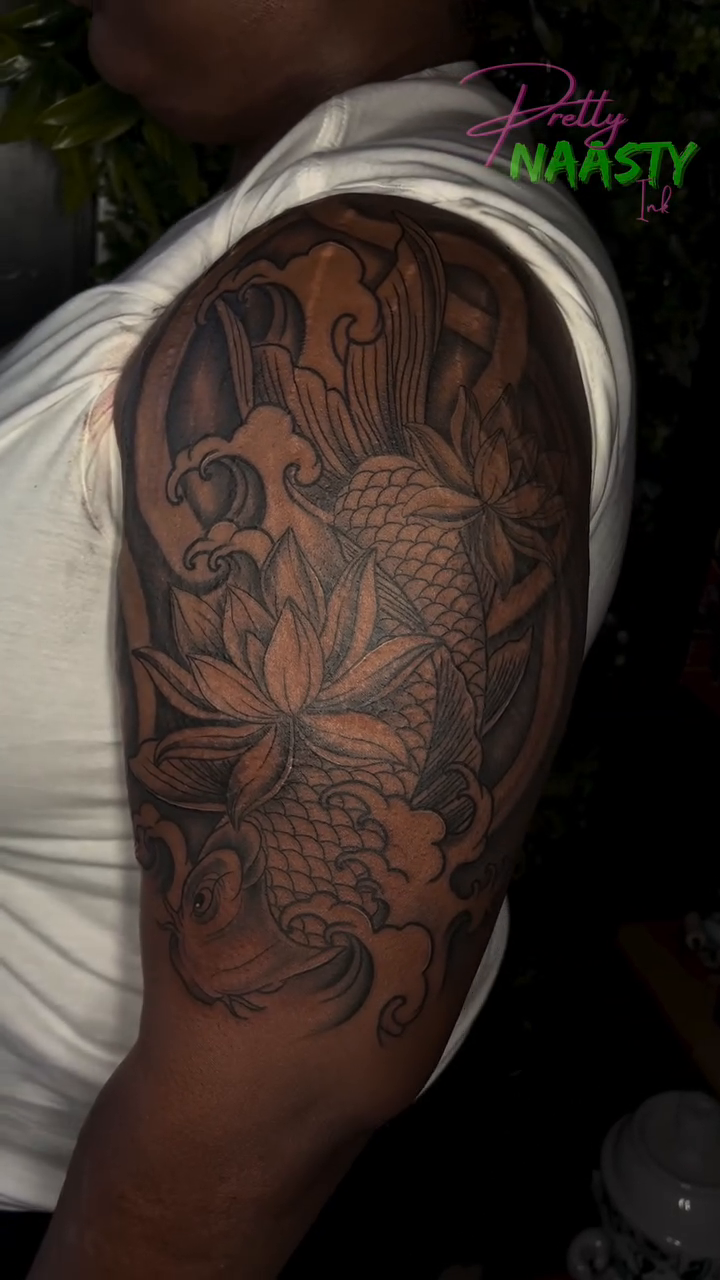 Tattoo by @prettynaasty_ink — japanese_irezumi, black_and_grey