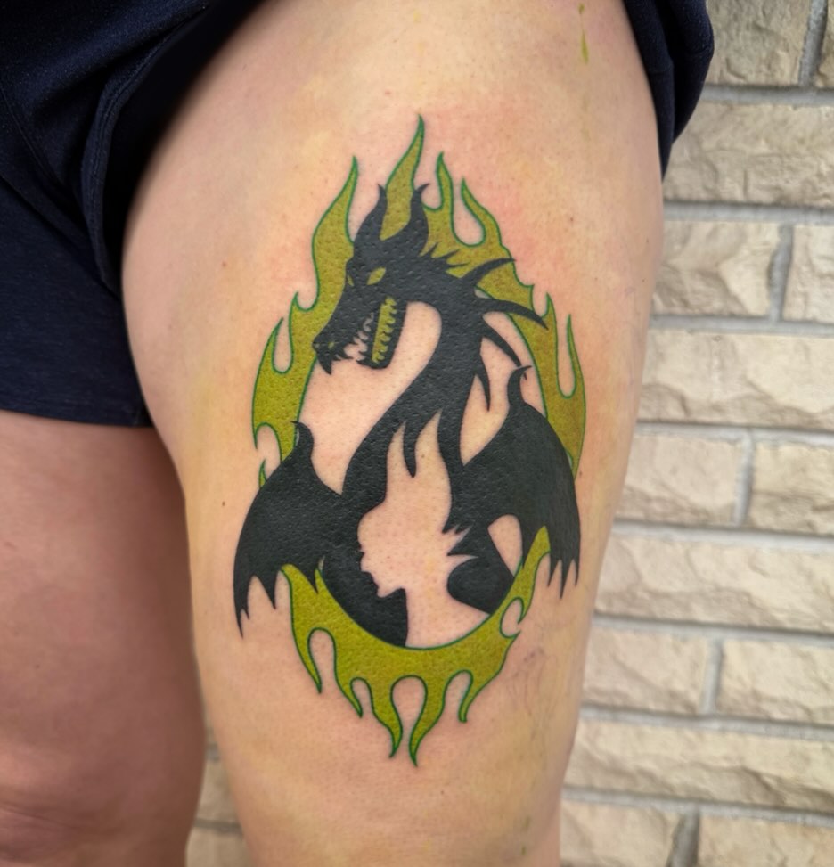 Tattoo by @stabbyroseink — illustrative, blackwork