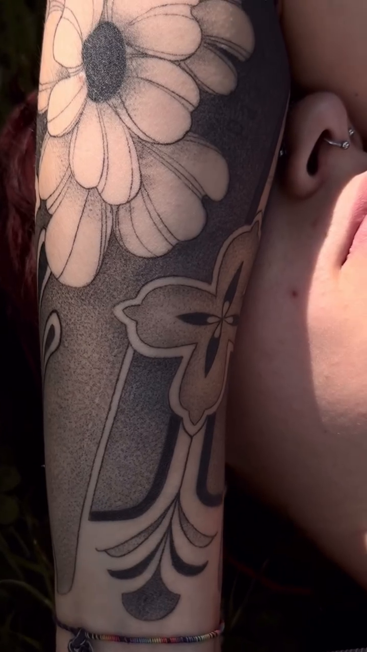 Tattoo by @dnatattoos_ — black_and_grey, dotwork