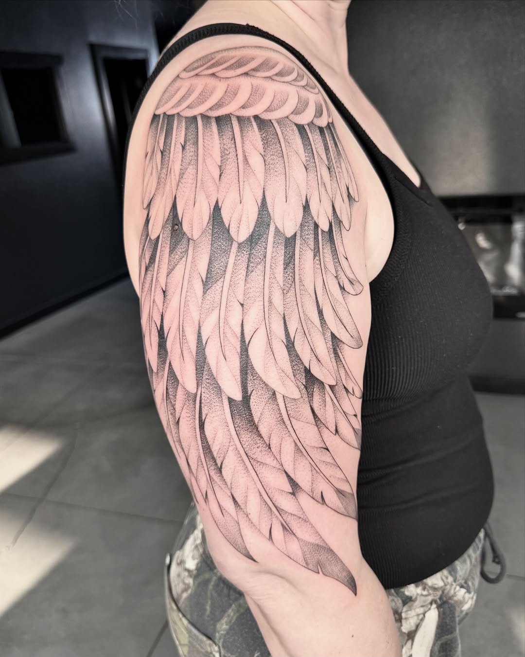 Tattoo by @milesromerotattoos — dotwork, black_and_grey
