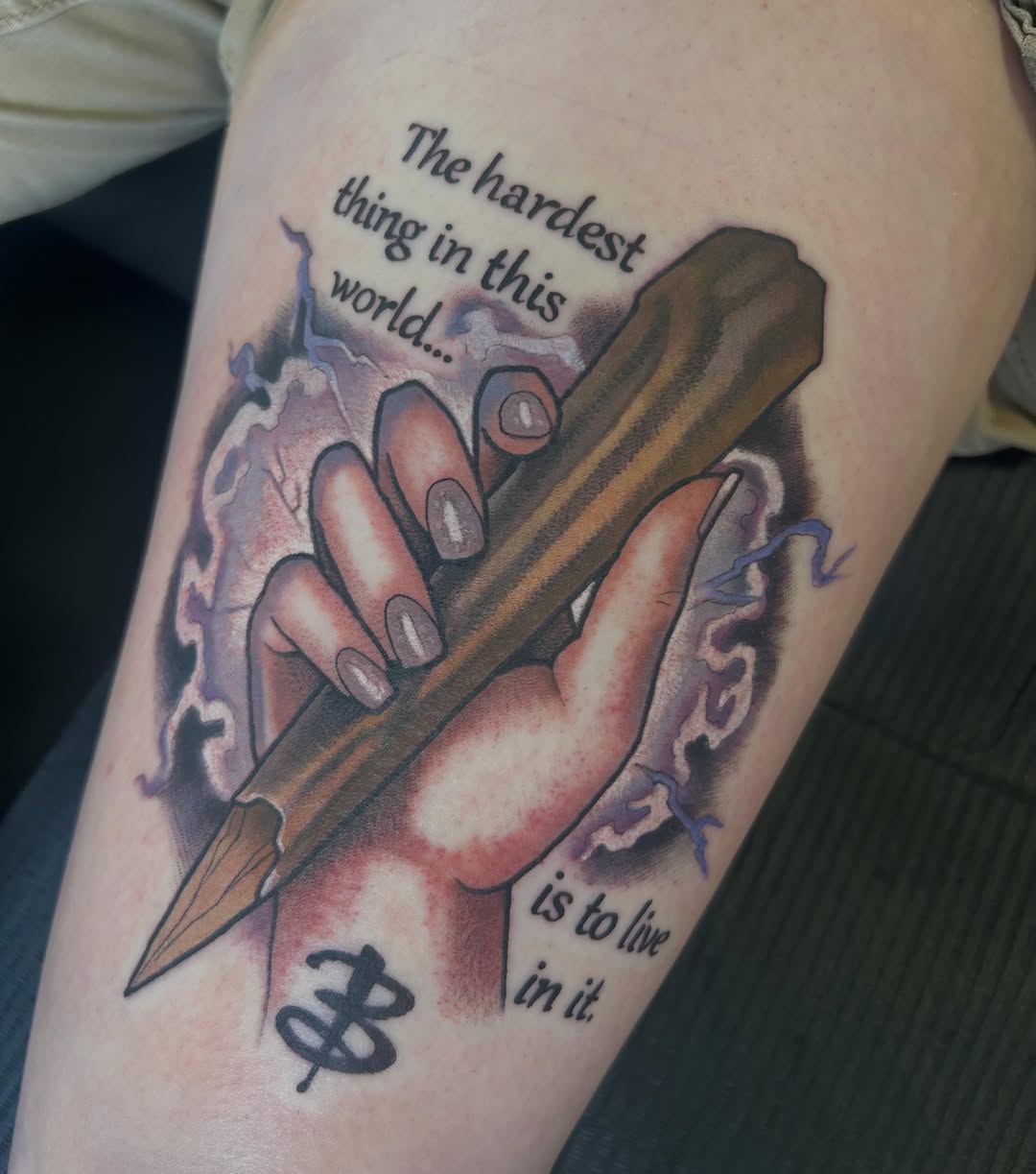 Tattoo by @whitneyh_tattoos — lettering_script, realism