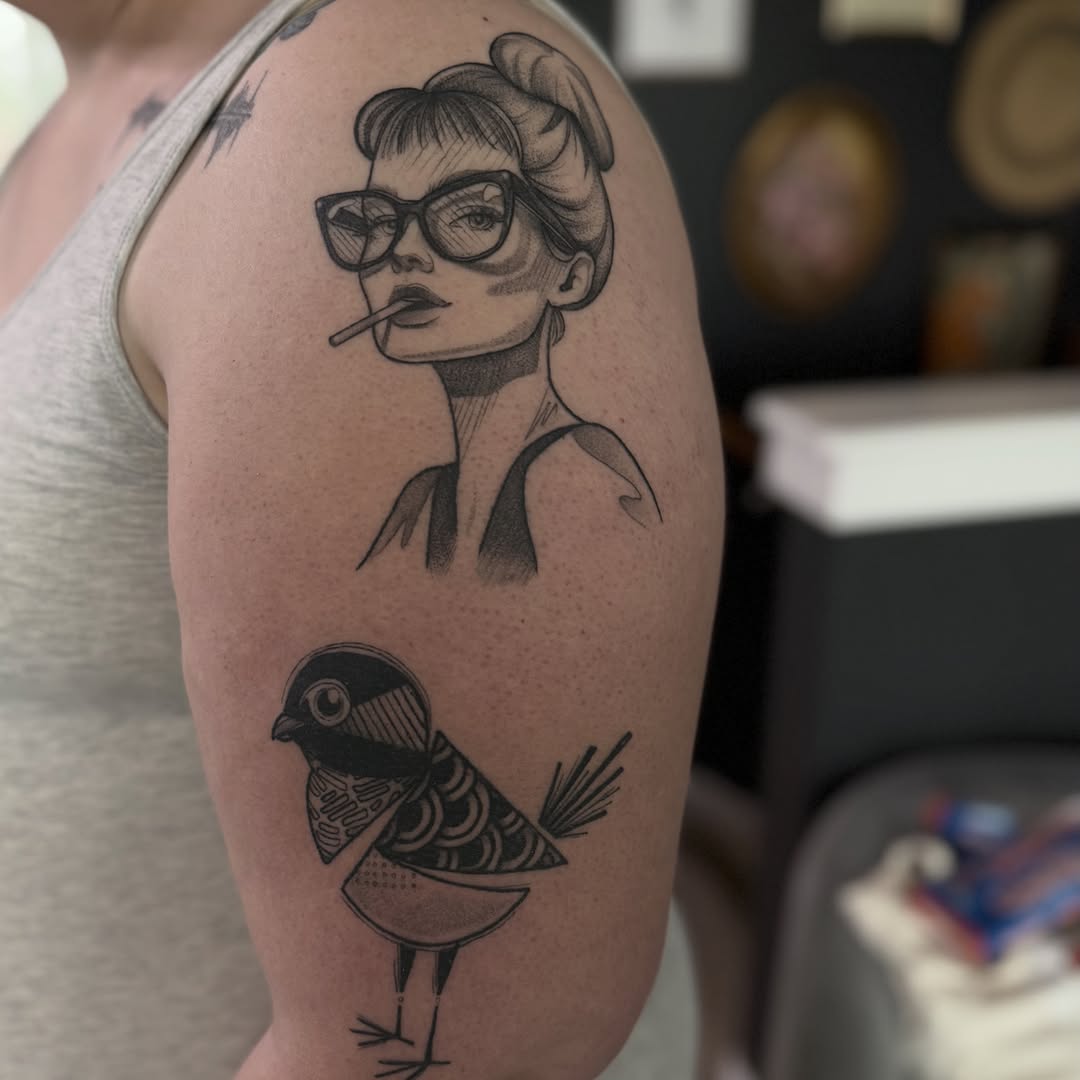 Tattoo by @denisegarner.art — illustrative, black_and_grey