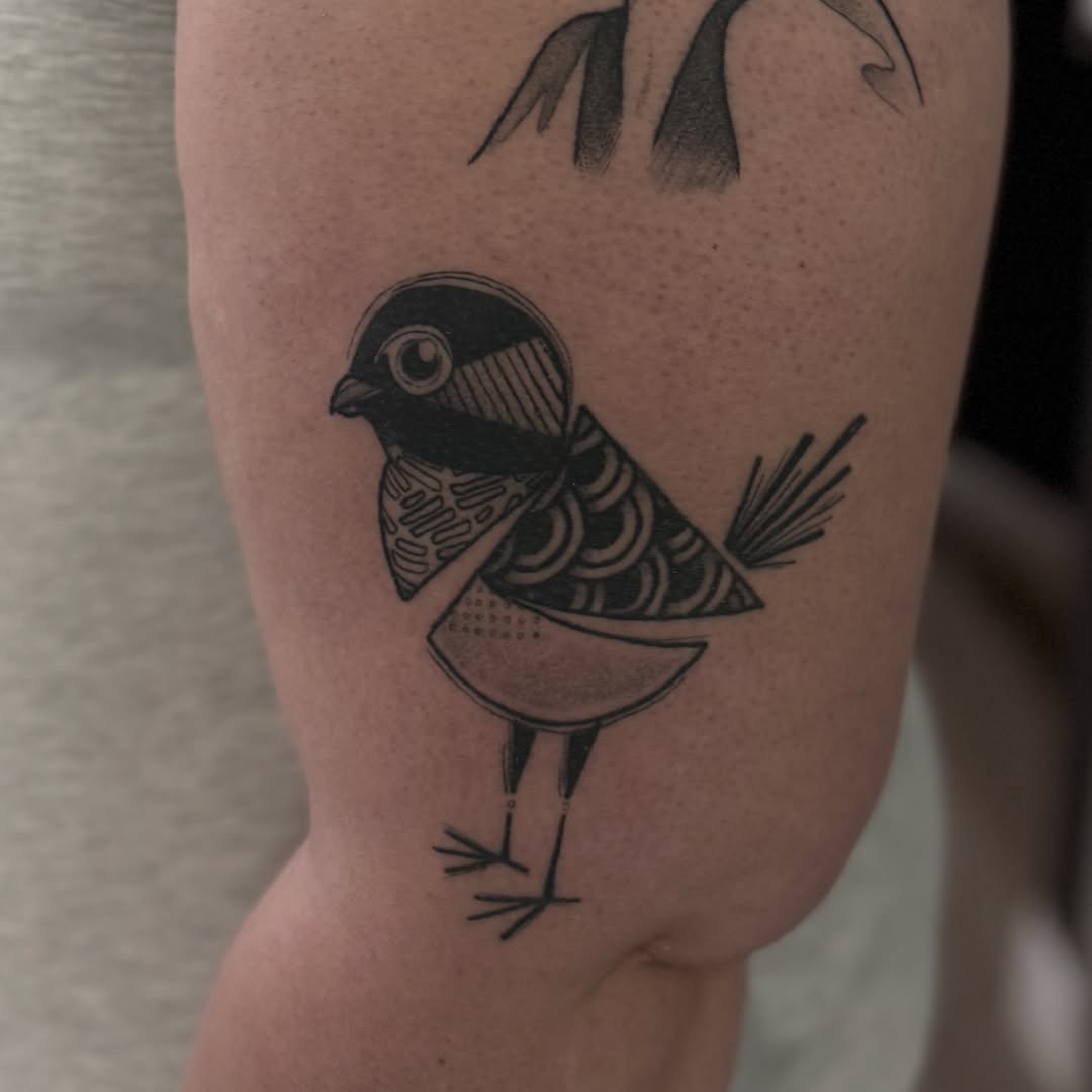 Tattoo by @denisegarner.art — illustrative, geometric