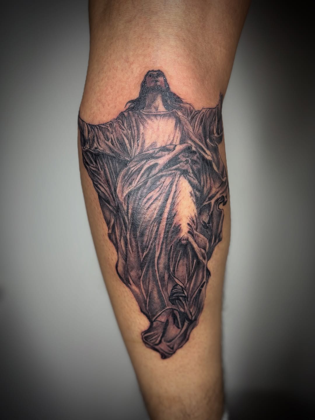 Tattoo by @zhentats2 β realism, black_and_grey