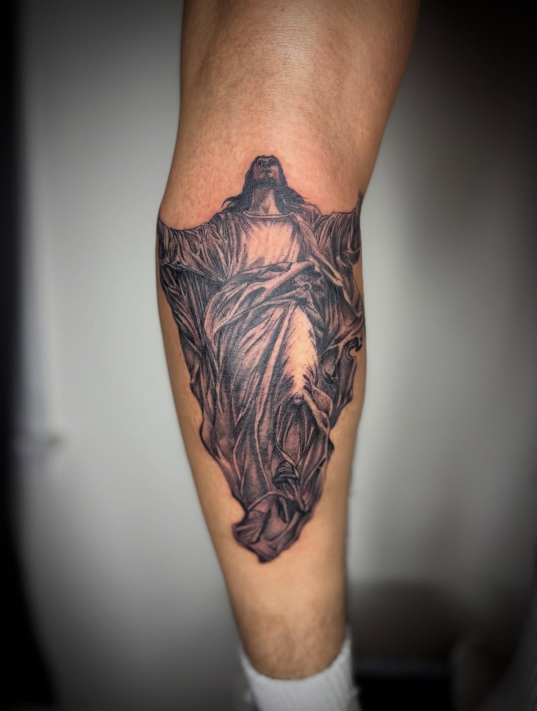 Tattoo by @zhentats2 β realism, black_and_grey