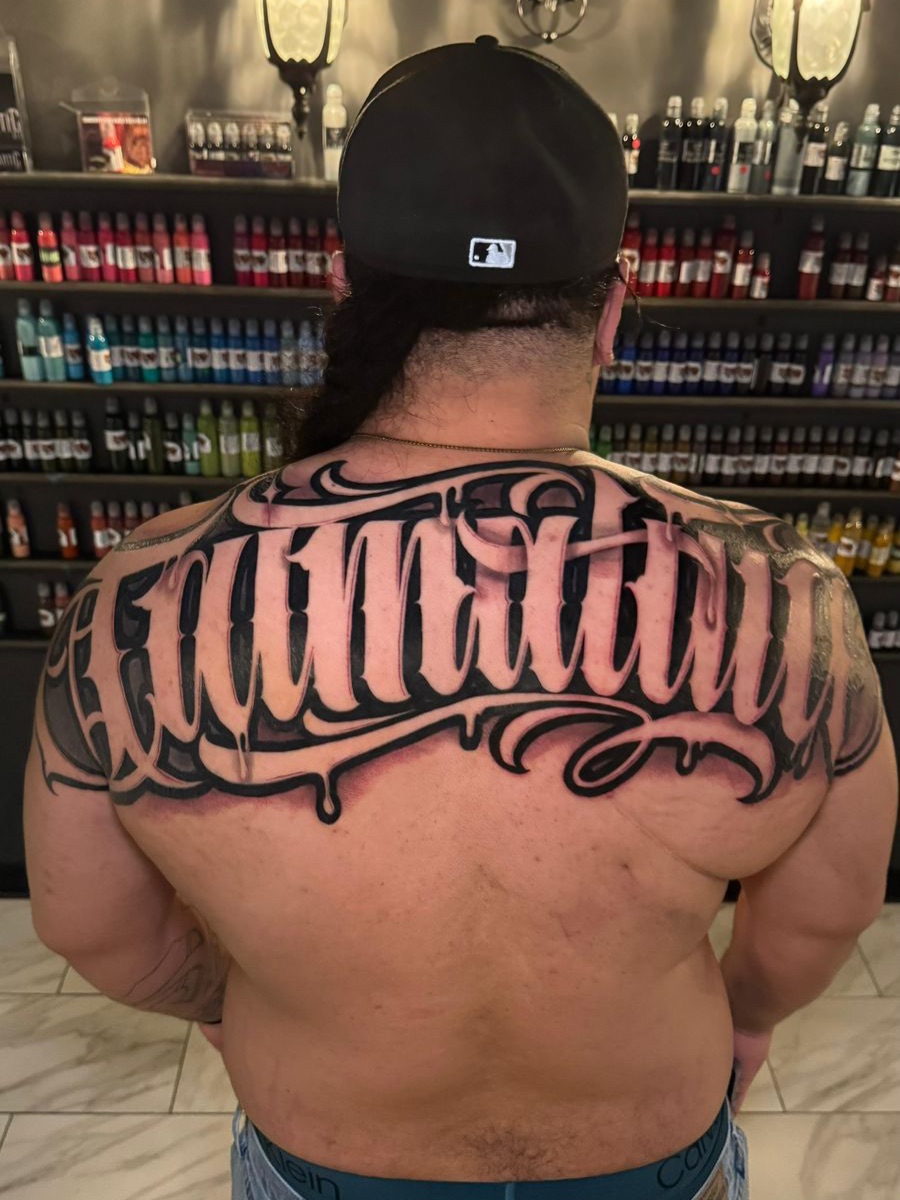 Tattoo by @suave.serg714 β lettering_script, black_and_grey
