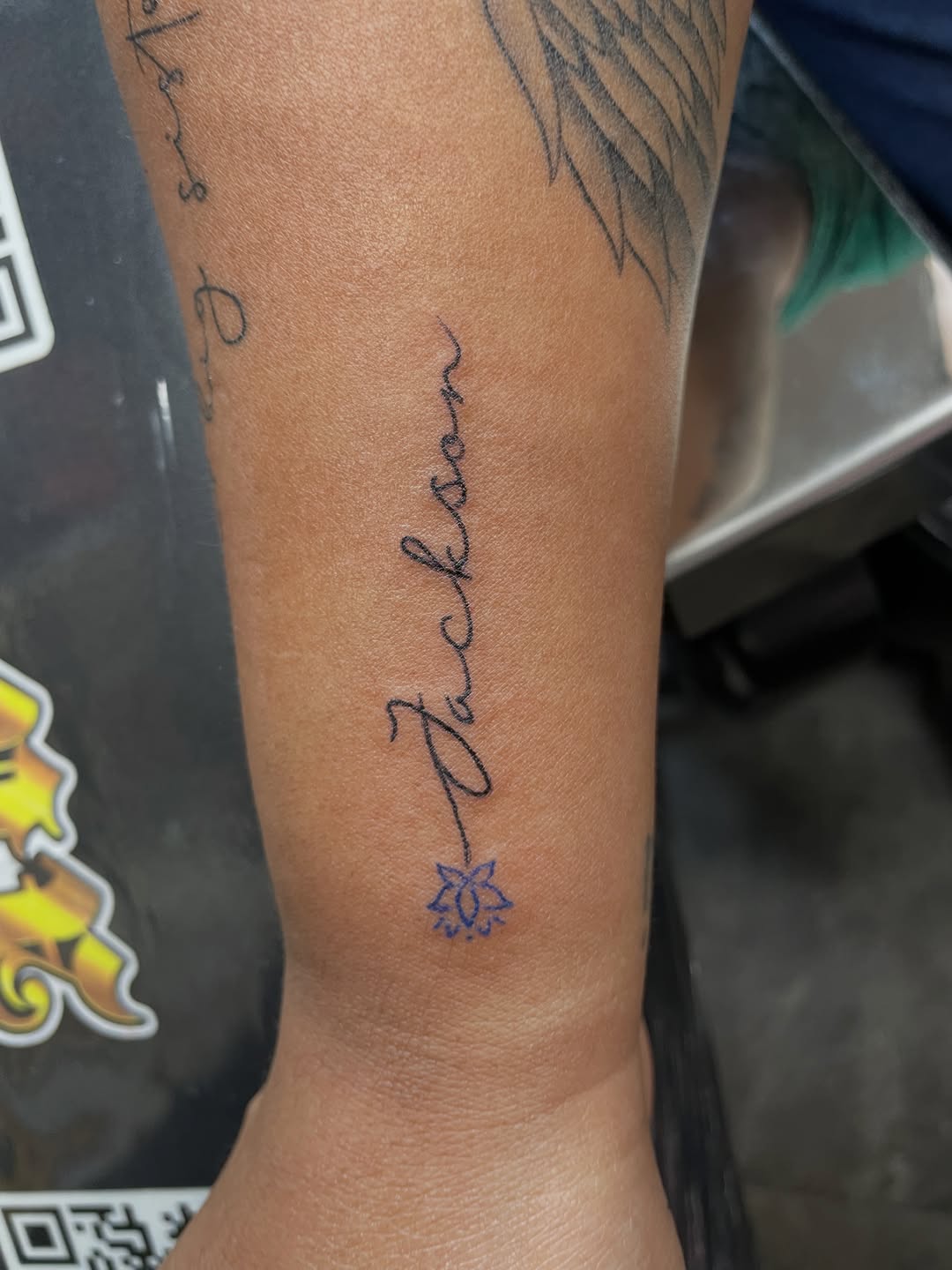 Tattoo by @artist_usual — lettering_script, fine_line