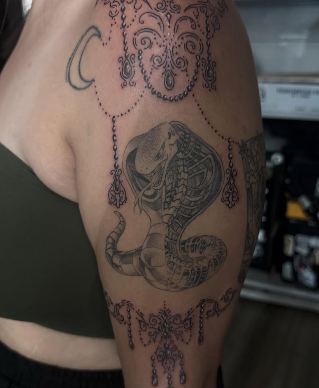 Tattoo by @honey_.ink_ — black_and_grey, ornamental