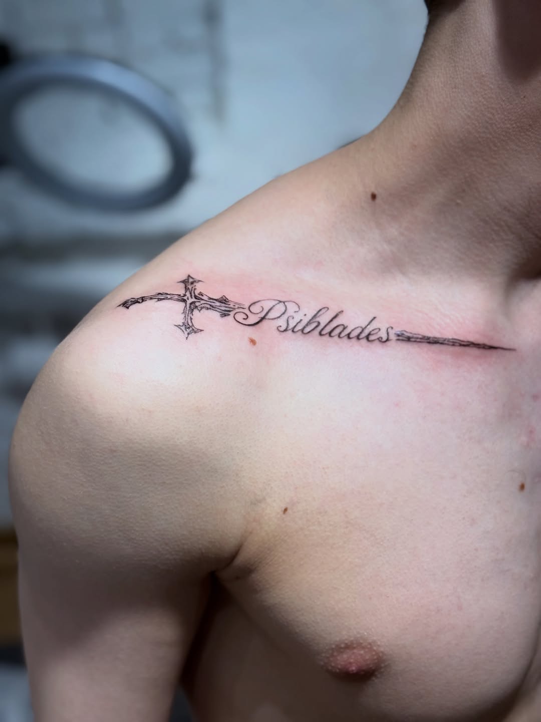 Tattoo by @tattooist_aleksa — lettering_script, fine_line