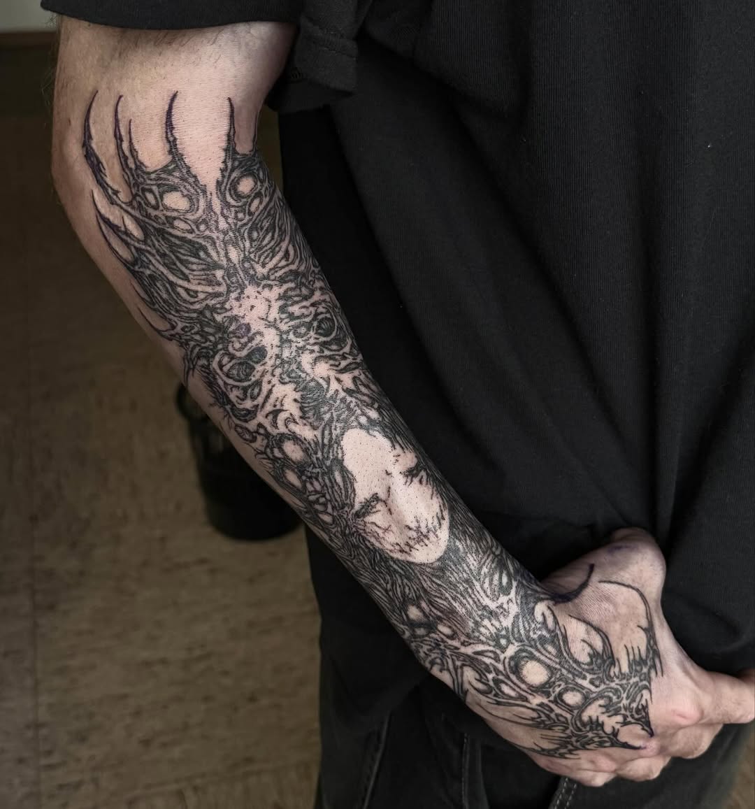 Tattoo by @sangresuciia — dark_realism, blackwork