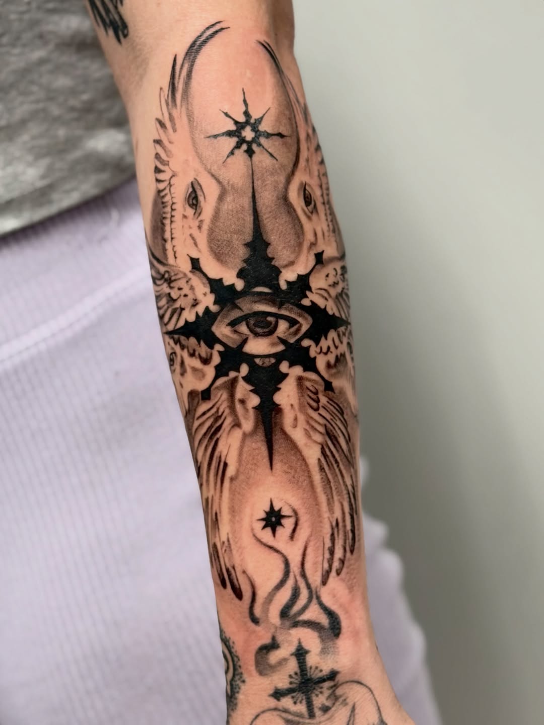 Tattoo by @inkedbysam — black_and_grey, dark_realism