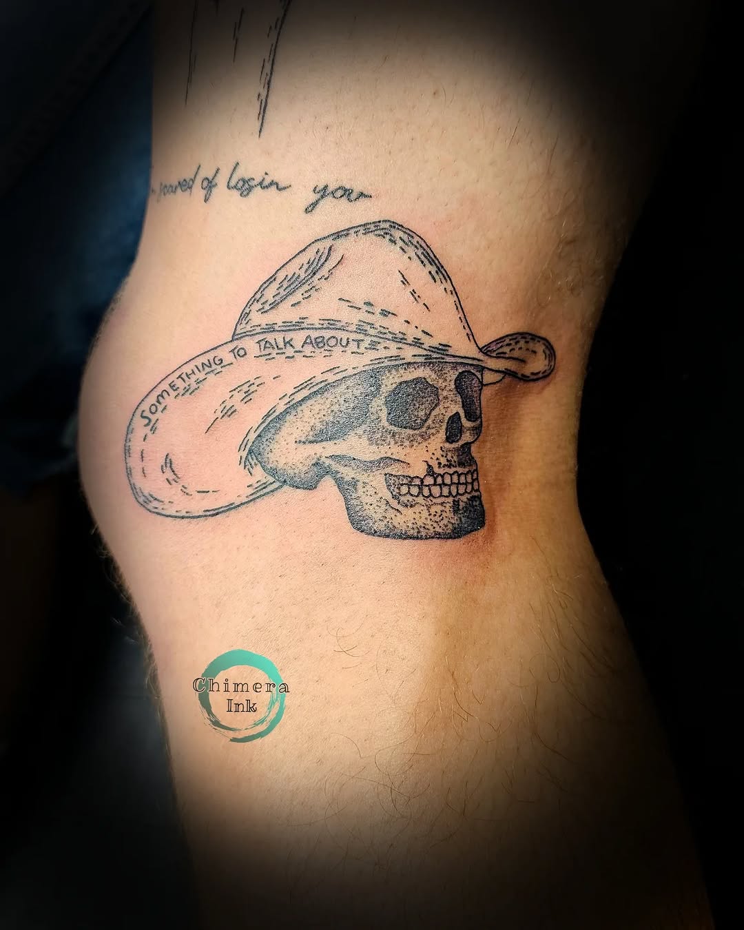 Tattoo by @chimera_ink — black_and_grey, lettering_script