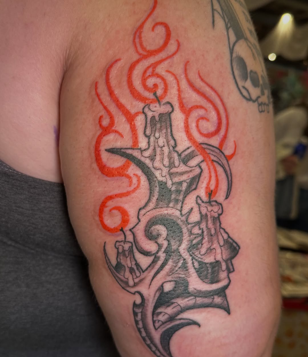 Tattoo by @callme.tvulture โ black_and_grey, trash_polka