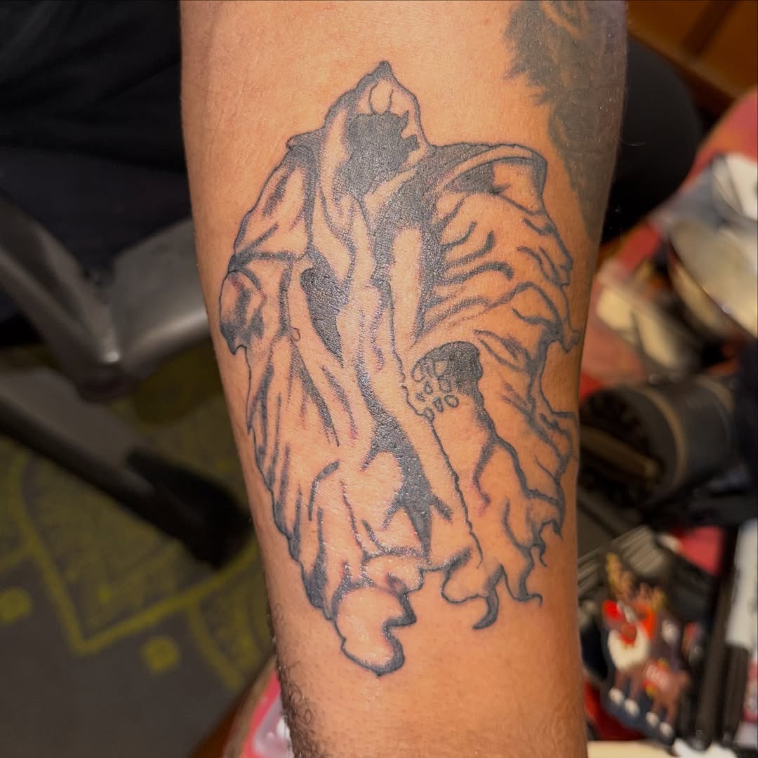 Tattoo by @lonewolftattoo415 — blackwork, illustrative