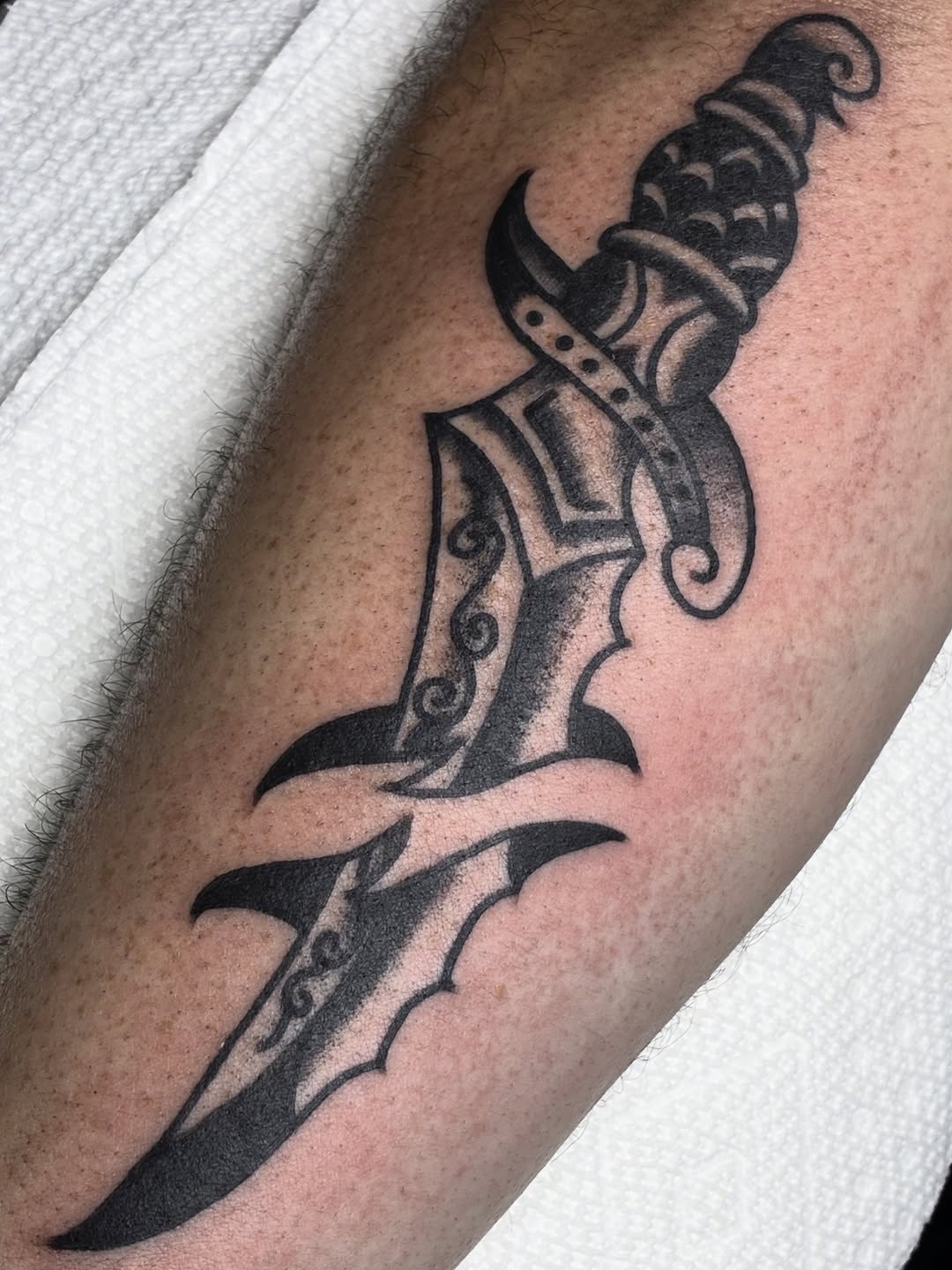 Tattoo by @dirtnaptattoos — blackwork, illustrative