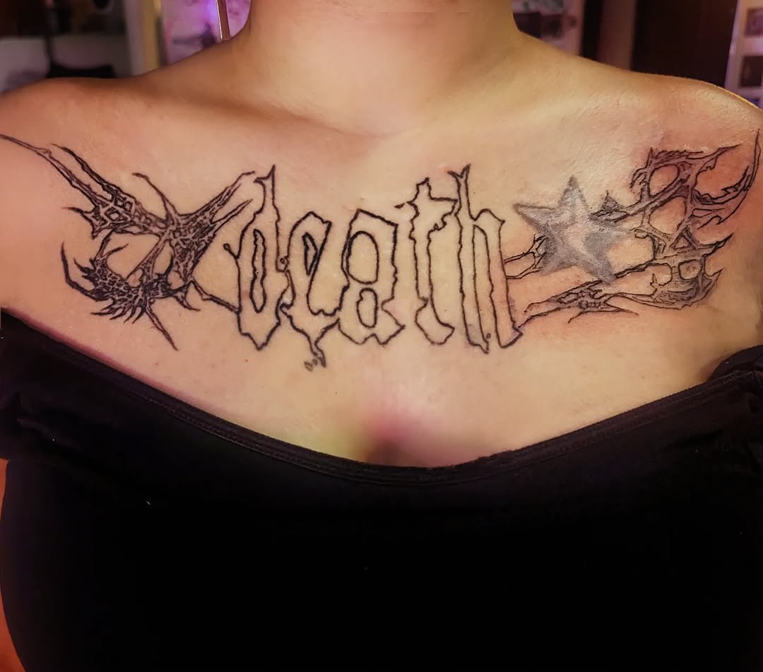 Tattoo by @sarah.pi.tattoo — lettering_script, blackwork