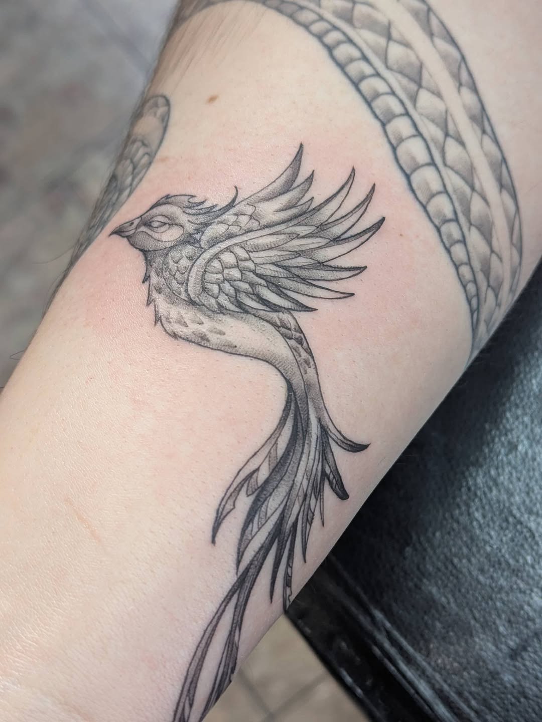 Tattoo by @electricpagan — black_and_grey, fine_line